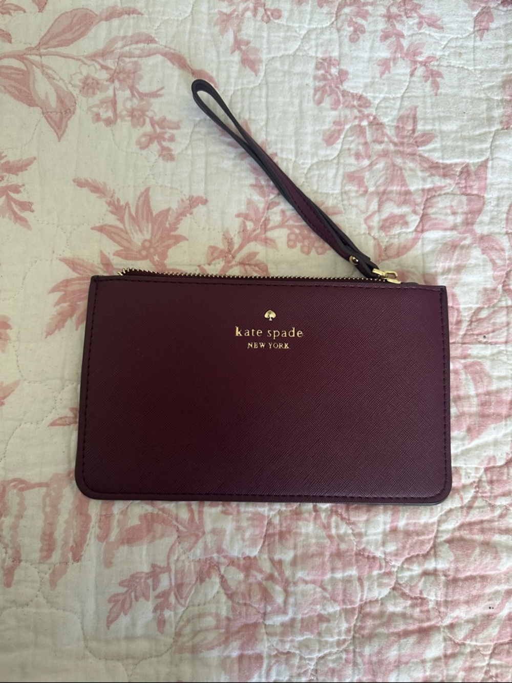kate spade Plum Saffiano Leather Wristlet with Gold Hardware